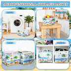 Geelin 3 Pcs Beach Baskets Summer Storage Basket for Gifts Collapsible Waterproof Canvas Cute Storage Bin Organizer with Handles for Book Closet Shelf Nursery Decor - style: Beach