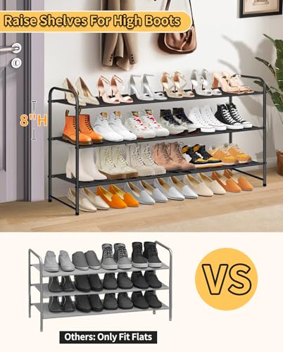 SLEEPING LAMB Long 3-Tier Shoe Organizer for Closet, Stackable Wide Shoe Rack Holds 24-Pairs Shoe Storage Shelf for Bedroom, Floor, Entryway (Black) - color: Black, size: 11.4 x 42.5 x 24.4