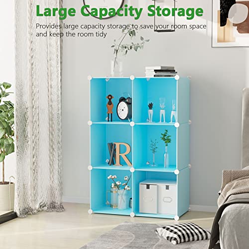 C&AHOME Cube Storage Organizer, 6-Cube Shelves Units, Closet Cabinet, DIY Plastic Modular Book Shelf, Ideal for Bedroom, Living Room, Office, 36.6" L x 12.4" W x 36.6" H Blue UPCS06L - color: Blue