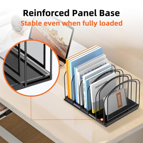 SUPEASY 5-Section File Organizer for Desk, Mesh Desk Organizer, Vertical File Folder Holder, File Floder Organizer for Office Home School Classroom, Black