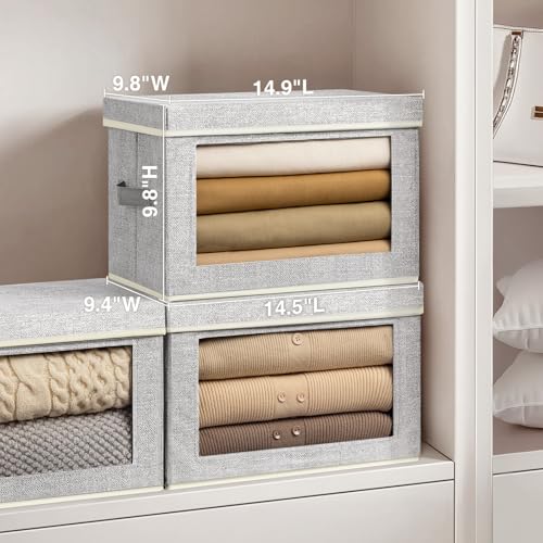Homsorout Stackable Storage Bins with Lids - Medium Storage Box with Lids, Foldable Storage Bins, Wardrobe Clothes Organizer with Window, Cubes Storage Bins for Living Room, 6 Pack, Blended - color: Blended, size: L(6-Pack)