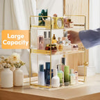 Bathroom Countertop Organizer, 3 Tier Acrylic Tray Vanity Counter Skincare Organizer Shelf, Kitchen Under Sink Standing Rack, Home Storage Holder for Lotion Makeup Cosmetics Perfume Spice, Gold | Vanity Counter, Kitchen Under Sink, Home Storage Holder, fo
