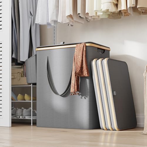 175L Laundry Hamper with Lid 3 Section, Extra Large Laundry Basket with 3 Removable Bags, 46 GAL Laundry Basket Organizer for Bedroom, Laundry Room, Dorm, Grey - color: Grey, size: 175L
