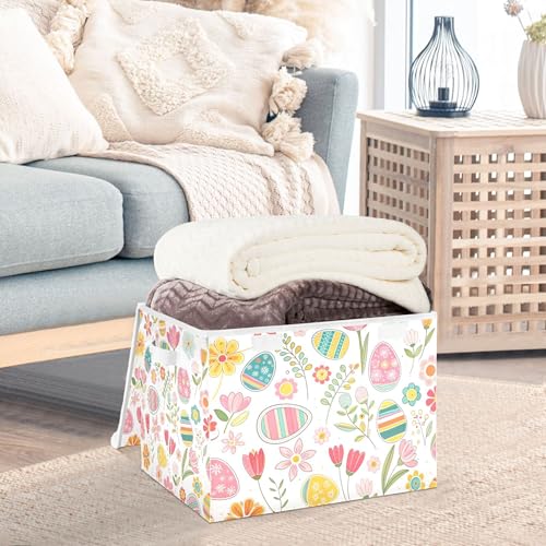 xigua Easter Flower Eggs Storage Bins with Lids and Carrying Handle,Foldable Storage Boxes Organizer Containers Baskets Cube with Cover for Home Bedroom Closet Office - color: Easter Flower Eggs