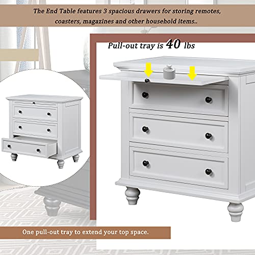 Modern Storage Wood Cabinet with 3-Drawer, Sofa Table Console Table End Table with Pull Out Tray, Accent Table Furniture for Entryway Living Room Bedroom, Fully Assembly Bedside Table - color: White