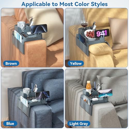 Couch Arm Cup Holder CLESOO Couch Arm Tray Anti-Slip Couch Cup Holder Silicone Sofa Armrest Tray Dual Side Pocket Couch Drink Holder Sofa Caddy Arm Remote Holder Snack Caddy with Phone Holder Blue - color: Blue