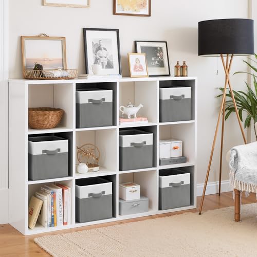 Cupic Cupid 11 Inch Storage Cube, Fabric Cube Storage Bin with Handles, Storage Cube Organizer for Clothes and Toys, Collapsible Cube Bins for Closet, Shelves, Nursery, 6-Pack, Gray and White - color: Gray and White, size: 11 Inch