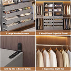 Aheaplus Closet System, 6-15Ft Closet Organizer with 8 Wooden Drawers, Wood Closet Organizer System with Tower, Walk-in Closet Organizer Wardrobe Garment Clothes Rack with 4 Hanging Rods, Grey - color: Grey