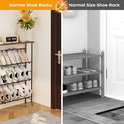 JZM Shoe Rack Storage, Narrow 4 Tier Metal Shoe Storage Shelf, Free Standing Shoe Racks, Space Saving Shoe Rack Organizer for Entryway, Hallway, Bedroom, Living Room(12-16 Pair) - color: Brown