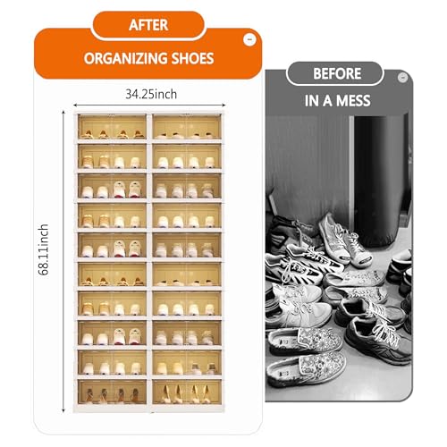 10-Tiers Shoe Rack Organizer with Doors, Foldable Storage Cabinet Holds 40 Pairs, Stackable Plastic Shelf for Closet, Entryway, Living Room, Collapsible Easy Assembly Large - size: 10 Tiers 40 Pairs