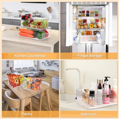 14 Pack Fridge Organizer, Stackable Refrigerator Organizer Bins with Lids PBA-Free, Clear Fridge Organizers and Storage for Kitchen, Countertops, Cabinets, Fridge, Drinks, Fruits, Vegetable, Cereals - size: 14-PACK