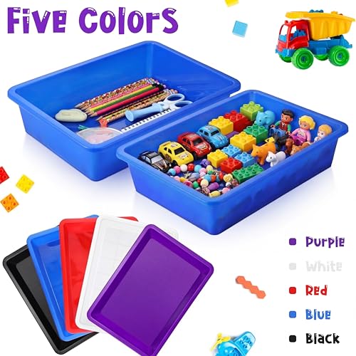 Hoteam 10 Pcs Flat Storage Organizer Tray Bin Paper Tray for Classroom Plastic Stackable File Organizer for School Office Teacher Book Organization(Simple Color,13.78 x 9.84 x 3.15 Inch) - color: Simple Color, size: 13.78 x 9.84 x 3.15 Inch