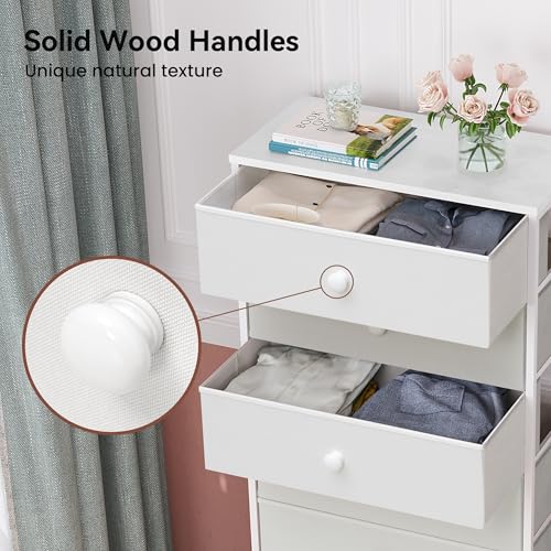 Crestlive Products Tall Dresser, 7-Drawer Wide Fabirc Storage Tower, Chests of Drawers - Vertical Organizer Unit for Bedroom, Hallway, Entryway, Nursery, Wood Top, Closets with Handles (White) - color: White, style: Wide-7 Drawers