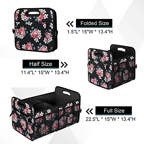Femuar Car Trunk Organizer,Car Storage Organizer with 72L Large Capacity Waterproof Collapsible and 11 Pockets,Trunk Organizer for Car Suv/Jeep/Sedan, Large Size, Flower - color: flower, size: Large