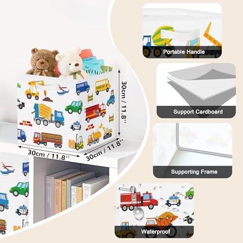 Clastyle Cars Storage Cube Organizer Set Handle Closet Clothes Cube with Metal Frame Foldable Parents Organizer Storage Basket for Book Toy,Cartoon Truck,11.8x11.8x11.8 in - color: Cartoon Truck, size: 11.8x11.8x11.8 in