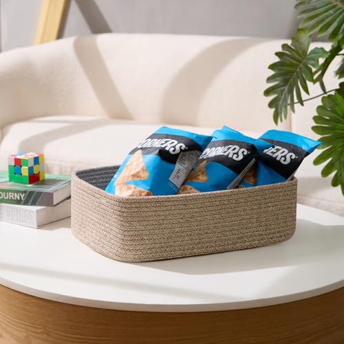 MiniArk Large Shallow Organizing Baskets 15x11x5.1 Inches - Rope Woven Storage Bins for Bathroom, Shelves, Cube Closet, Mixed Brown 3 Packs - color: Natural, size: 3pcs-L15×W11×H5.1"