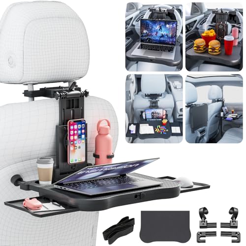 Large Foldable Backseat Tray Table, Car Laptop Desk with Cup Holder, Back Headrest Passenger Food Tray, Phone Tablet Holder, Multifunctional Travel Desk, Car Essentials for Kids & Long Road Trips - style: Car Seat Table Tray