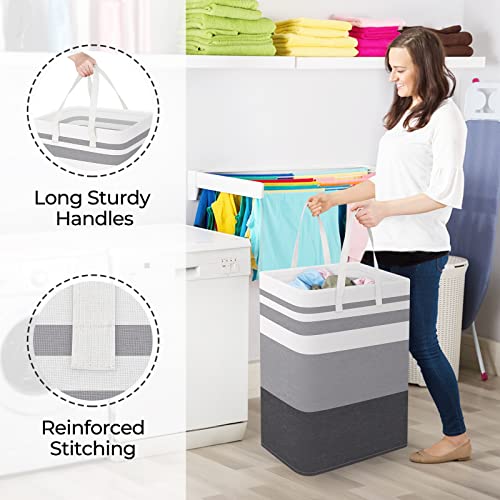 StorageRight Large Collapsible Laundry Basket Hamper with Easy Carry Handles，Freestanding Clothes Hampers for Laundry, Bedroom, Dorm, Towels, Toys, 75L, Gradient Grey - color: Gradient Grey, size: 75L