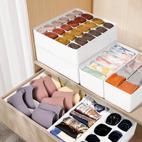 Criusia Drawer Organizer Clothes, 8 Pack Dresser Organizer Bins for Baby Clothes, Underwear Sock, Fabric Closet Organization and Storage Dividers for Nursery Bedroom (96 Compartments, White) - color: White, size: 8 Pack