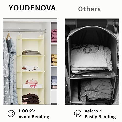 YOUDENOVA Hanging Closet Organizer, 4-Shelf Closet Hanging Shelves, Beige - color: Beige, size: 4-Tier