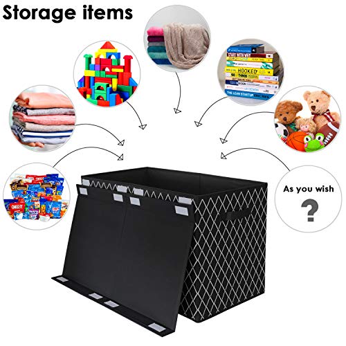 Toy Chest Box Storage Bins for Boys Girls, Kids Large Collapsible Sturdy Container Organizer with Fabric Flip-Top Lid & Handles for Clothes, Blanket, Nursery, Playroom, Bedroom 24.5x13x16 (Black) - color: Rhombus Black