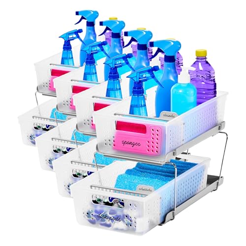 madesmart 2-Tier Organizer Slide-Out Baskets with Handles, Space Saving, Multi-Purpose Storage & BPA-Free, Large, Frost-with Dividers (Pack of 4) - size: 4-Pack