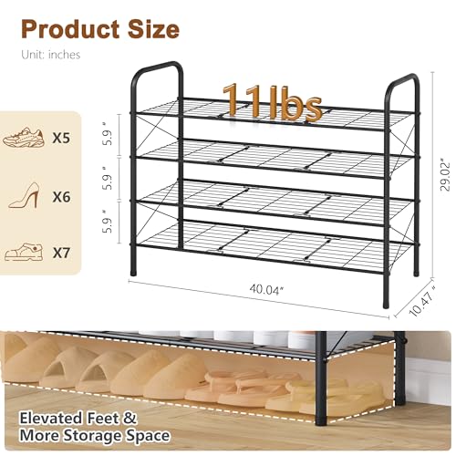 Hoctieon 4 Tier Mesh Style Shoe Rack, Entryway Shoe Shelf, Shoe Storage Organizer, Shoe Rack for Closet, Space Save for Bathroom, Garage, Hallway, Bedroom, Living Room, Black - color: Black, size: 4 Tier