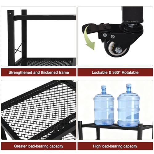 Grezone Foldable Shelves 3 Tier Heavy Duty Metal Storage Shelves with Wheels - No Assembly Collapsible Shelving Unit for Kitchen Garage Hold up to 750 lbs - size: 39‘’W x 13.5''D x 39''H