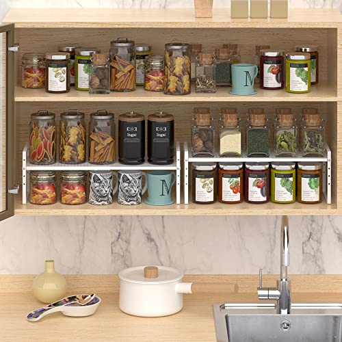 Expandable Counter Organizer Shelf (16.5'' to 27.2''), Countertop Organizer Kitchen Bathroom Pantry Cupboard Home Office for Cups, Dishes, Plates -White - color: White-1pack