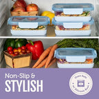 Ello Duraglass Refresh 3.4 Cup Meal Prep Sets 10Pc, 5 Pack Set- Glass Food Storage Container with Silicone Boot and Airtight BPA-Free Plastic Lids, Dishwasher, Microwave and Freezer Safe,Everest - color: Everest, size: 3.4 Cup