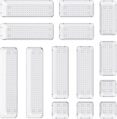 DCA 14 PCS Clear Drawer Organizer, Acrylic Makeup Organizers, Vanity Drawer Organizer Trays, Bathroom Organizers and Storage Bins Ideal Gift for Her