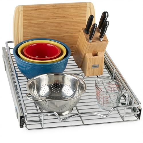 HOLDN’ STORAGE Pull Out Cabinet Organizer, Heavy Duty Caddy w/Lifetime Limited Warranty -14”W x 21”D - Requires At Least 15-1/4” Cabinet Opening, Steel Metal Cabinet Drawers Slide Out, Chrome - size: 14" W x 21" D
