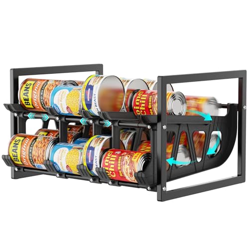 iSPECLE Expandable Can Storage Organizer Pantry, Large Capacity 40 Cans Pantry Organizers and Storage, Auto Rolling Dispenser & Stackable for Deep Pantry Shelves, Black - color: 40 Cans, Black