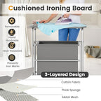 Giantex Laundry Sorter with Foldable Ironing Board, 3 Section Tilt Out Laundry Hamper with Removable Bags, Heavy-Duty Rolling Laundry Cart with Lockable Wheels for Bathroom Bedroom, Grey
