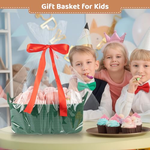 OIASKET Large Empty Gift Baskets for Baby Shower, 16.5" L x 12.6" W x 7" H Cute Woven Storage Basket with Gift Bags and Ribbons, Small Rope Toy Basket with Handles, Cat Dog Pet Toy Organizer - Green - color: Green, size: Large: 16.5"L x 12.6"W x 7"H
