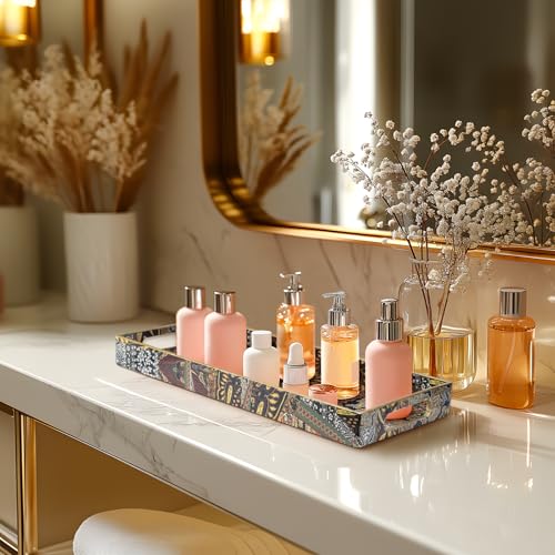 MAONAME Plastic Vanity Tray, Bathroom Counter Tray, Decorative Trays with Handles, Storage Dresser Trays Organizer for Toilet Tank, Jewelry, Makeup, 13.8" x 6" x 1.57" - color: Bohemian-3