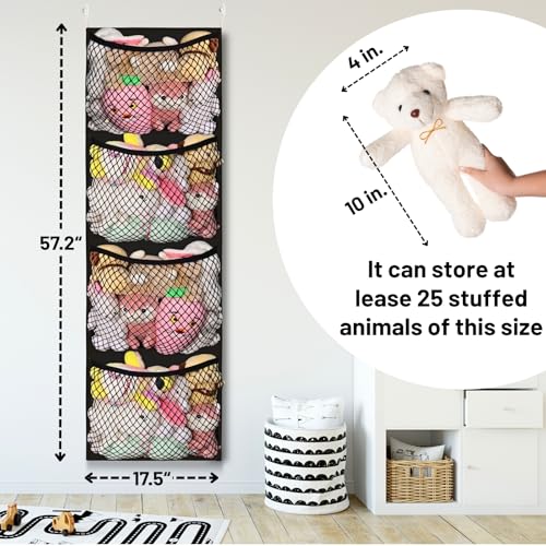 Ofiray-home Over The Door Stuffed Animal Storage, Cotton Toy Organizer for Storage Plush Toys, Stuffed Animal Holder with 4 Large Pockets, Hanging Door Organizer for Nursery, Bedroom (Black) - color: Black, size: Normal