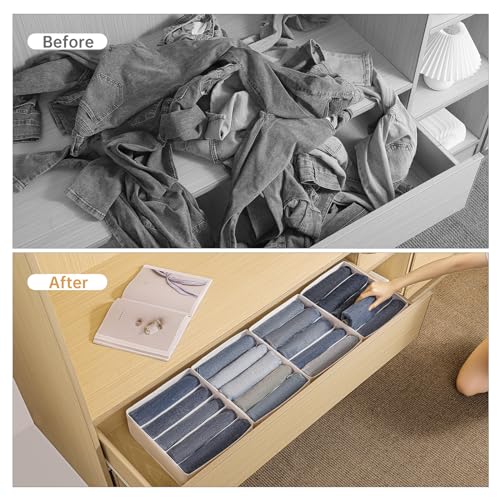 4 Packs Jeans Drawer Organizers for Clothing,5 Grids Compartment Wardrobe clothes organizer,Fabric Washable Closet Organizers and Storage Bins for Jeans,Pants,Bra,Legging,t-shirt-White - color: White