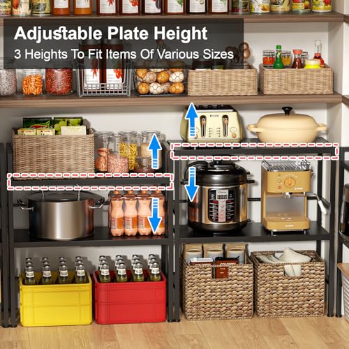 Expandable Metal Storage Shelves, 300 LBS Heavy Duty Metal Shelving Unit Rack For Pots And Pans Appliances Heavy Items, Adjustable 2 Tier Storage Shelf Rack Organizer For Kitchen Pantry Garage Laundry - color: Black, size: 2 Tiers：11.8"D x 28.3"W x 30.9"H