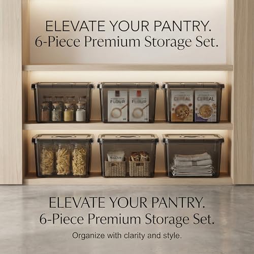 6 Quart Stackable Plastic Storage Bins with Lids, 6 Pack Clear Black Small Organizer Boxes with Latches for Bathroom, Pantry, Office Desk and Small Item Storage - color: Black, size: 6 QT