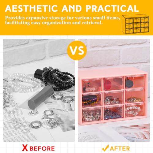 Wenqik 2 Pcs Mini Storage Drawers Teacher Toolbox Organizer with 9 Clear Drawers Small Plastic Desktop Teacher Desk Craft Organizer for Classroom Office 7" x 3. 9" x 4. 7"(Pink) - color: Pink