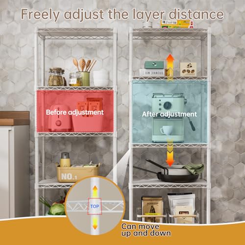 SINGAYE 5 Small Wire Shelves Kitchen Pantry Close Home Organizers and Storage Bathroom Shelf Laundry Room Organization Adjustable Book Metal Garage Shelving Unit - color: White, size: 5-Tier 9.92"D X 15.72"W X 55."H