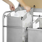 Whitmor 3 Section Rolling Laundry Sorter with Folding Station - Ironing Board, Chrome / Gray - size: 3 Section lroning Board，Grey