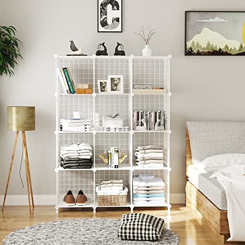 AWTATOS Wire Cube Storage Organizer, Closet Organizers and Storage, Metal 12 Cube Storage Shelves Bookshelf, Portable Closet Clothes Organizer for Bedroom, Home, Office, White - color: White, size: 12 Cube(30x30cm)