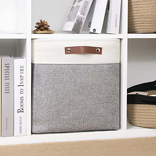 DULLEMELO Cube Basket for Storage, Collapsible Fabric Cube for Organizing, Storage Cube for Closet, Laundry, Nursery, Shelves, Decorative Basket for Gifts Empty (White&Gray) - color: White&Gray, size: Cube-13"x13"x13"