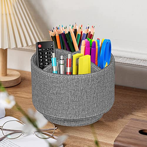 Pen Holder for Desk Organizers and Accessories, 360 Swivel TV Remote Control Holder for Table, Nightstand Organizer Caddy for Office Supplies/ Media Controllers, Bedside Decorations for Living Room - color: Grey