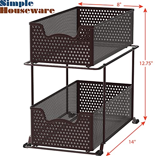 Simple Houseware 2 Tier Sliding Cabinet Basket Organizer Drawer, Bronze - color: Bronze, size: 1-Pack