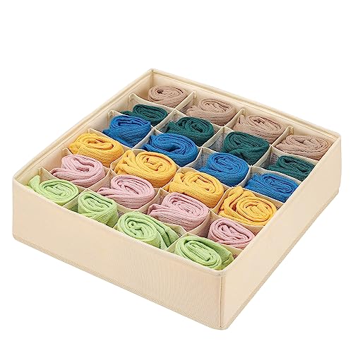 Foldable Storage Cubes Drawer Underwear Organizer Dividers， under Cabinet Organizer 24-Cell Fabric Storage Boxes for Lingerie,Socks,Ties（Creamy-White） - color: Creamy-White