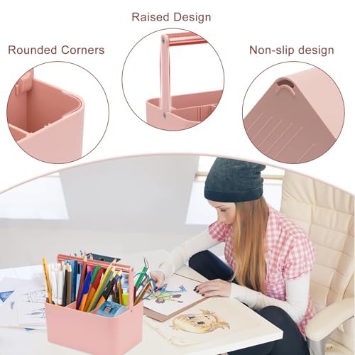 Multipurpose Caddy Organizer with Handle and Adjustable Divider, Portable Art Supply Storage Organizer for Art Craft Supplies, Dorm, Office, Bathroom, Shower, Cleaning, Makeup (Rose Gold) - color: Rose Gold