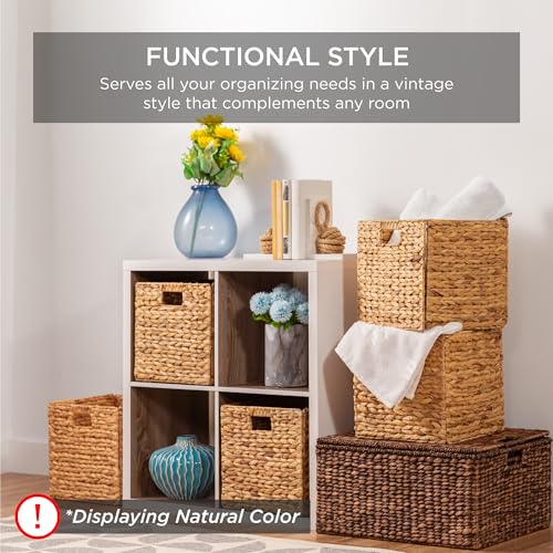 Best Choice Products 12x12in Pack of 5 Cube Storage Baskets, Water Hyacinth Multipurpose Collapsible Organizers, Handwoven Laundry Totes for Laundry, Living Room, Kids Room & Nursery - Chestnut - color: Chestnut, size: 12x12in